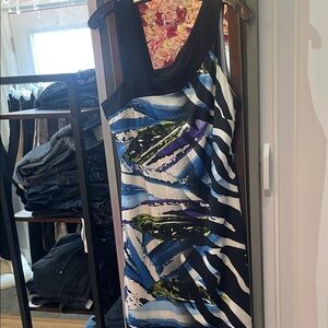 Joseph Ribkoff Sleeveless Abstract Zebra Print Dress in Blue and Black